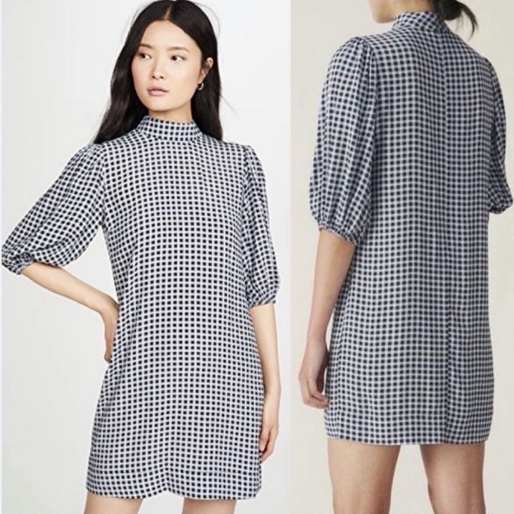 GANNI Gingham Puff Sleeve Mini Dress